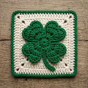 Four Leaf Clover Crochet Pattern (PDF), Shamrock Granny Square Motif