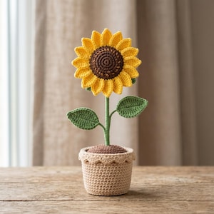 Crochet Sunflower Pot Pattern PDF, Mini Amigurumi Plant, Beginner Flower Decor