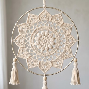Boho Mandala Crochet Pattern PDF, Lace Hoop Wall Hanging Decor (Digital Download)