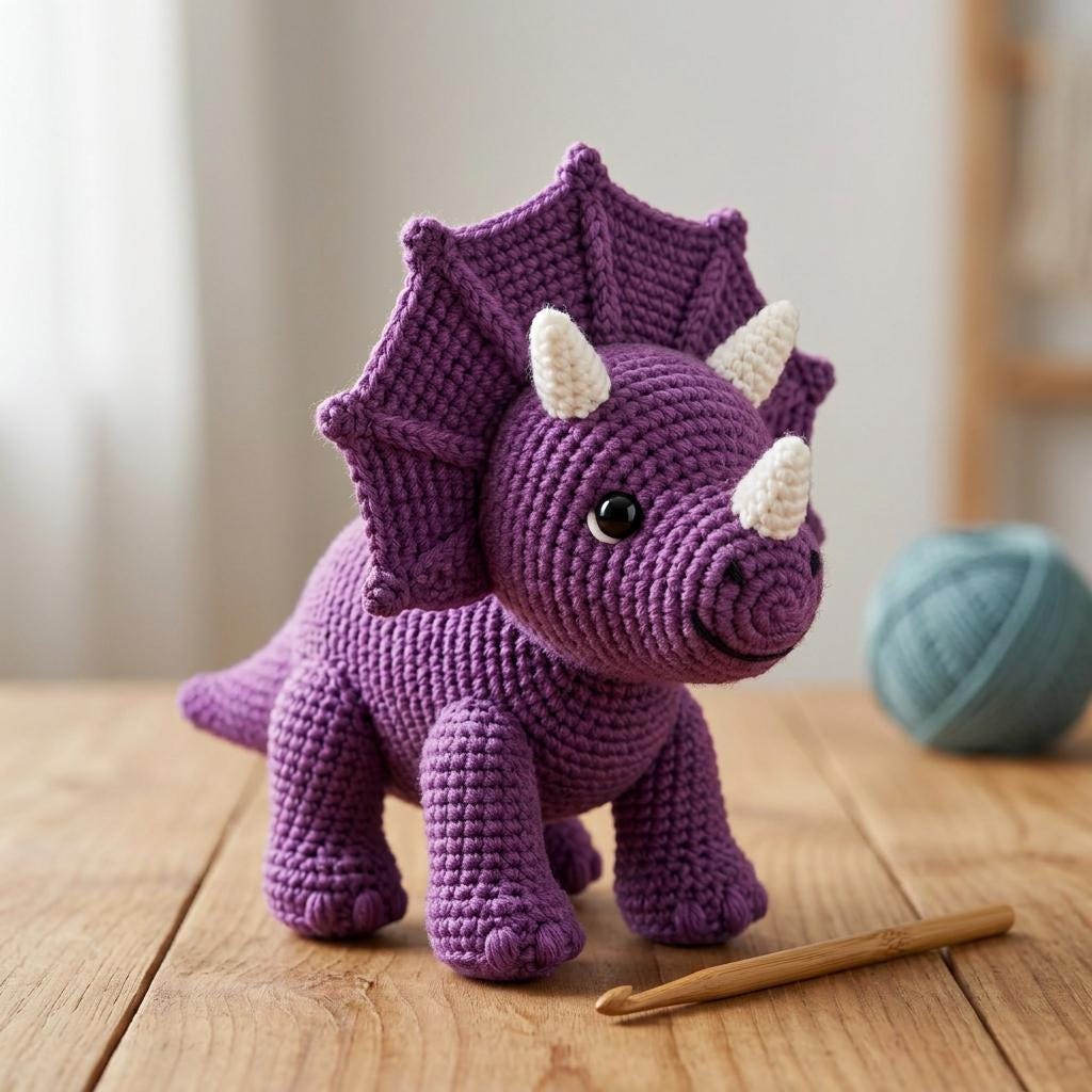 37 Dinosaur Crochet Patterns for Roaring Cute Amigurumi Projects 7 Triceratops Easy Amigurumi Dinosaur Toy