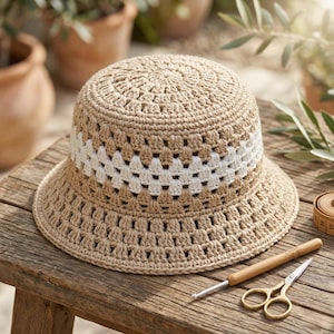 Crochet Sun Hat Pattern | Wide Brim Bucket Hat, Beginner Friendly (PDF Download)