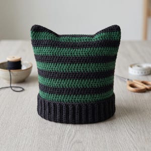 Crochet Cat Ear Beanie Pattern | Ribbed Striped Hat (PDF Download)