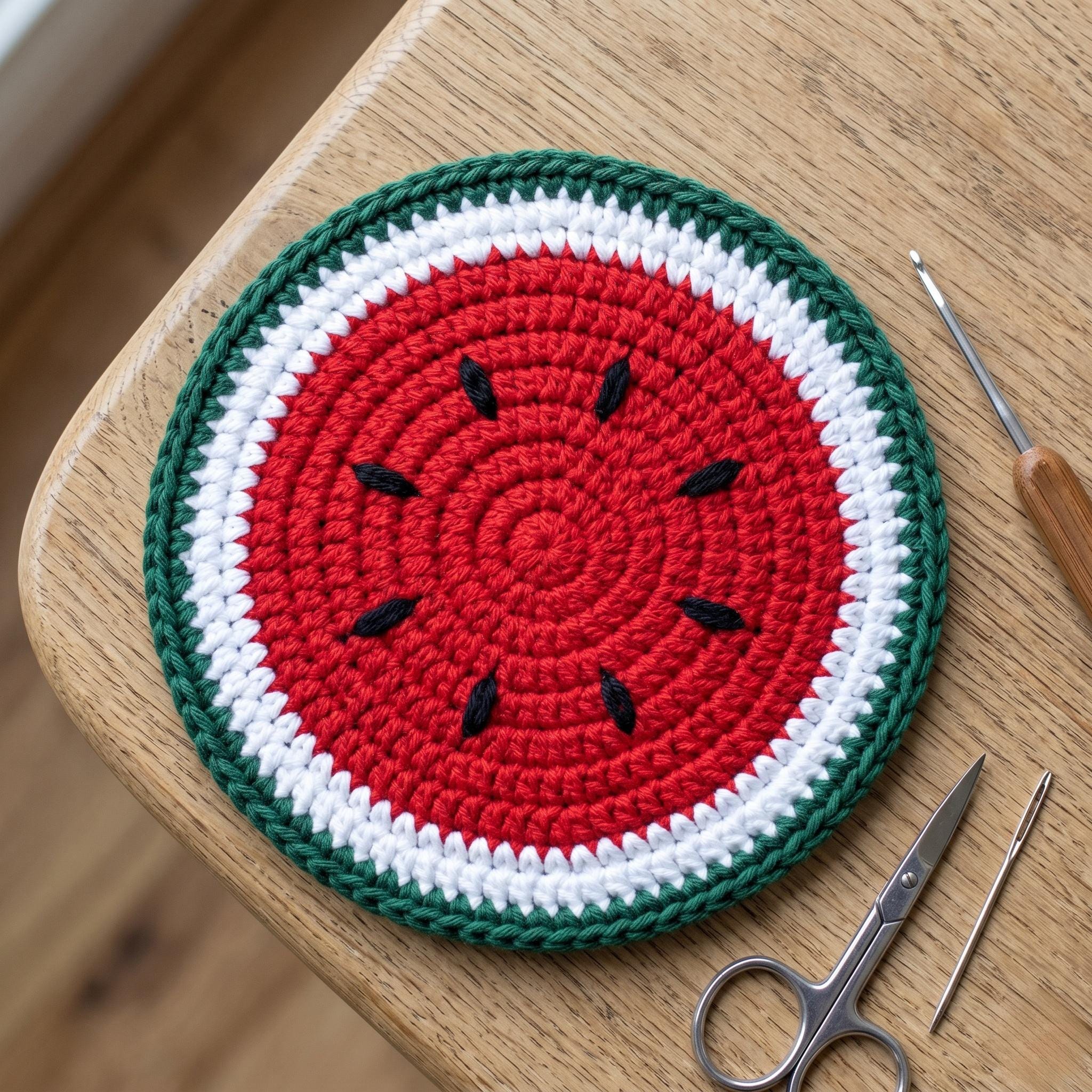 39 Crochet Watermelon Patterns to Cheer You Up 9 Watermelon Coaster Crochet