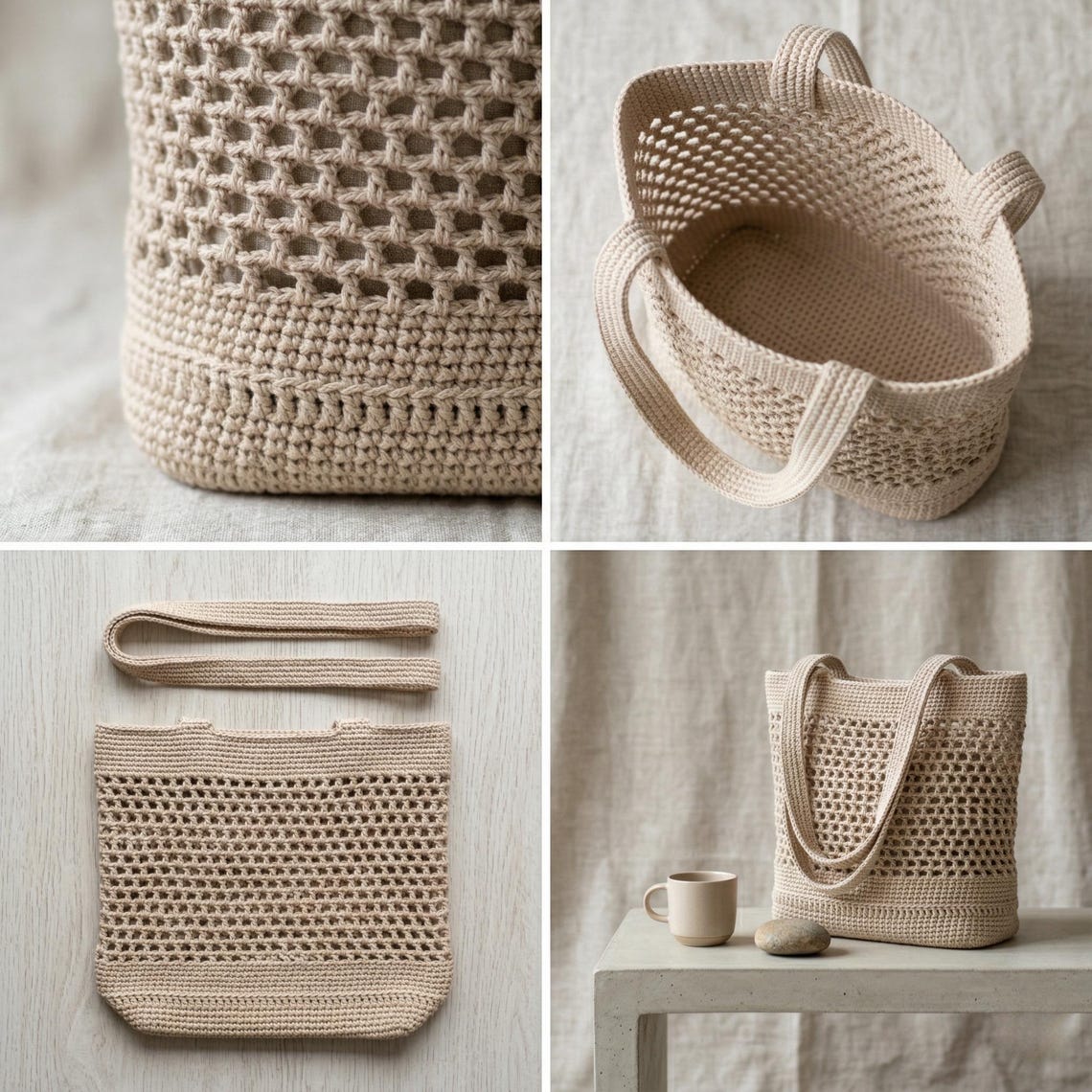 Crochet Mesh Tote Bag Pattern PDF | Minimalist Cotton Rope Bag | Easy ...
