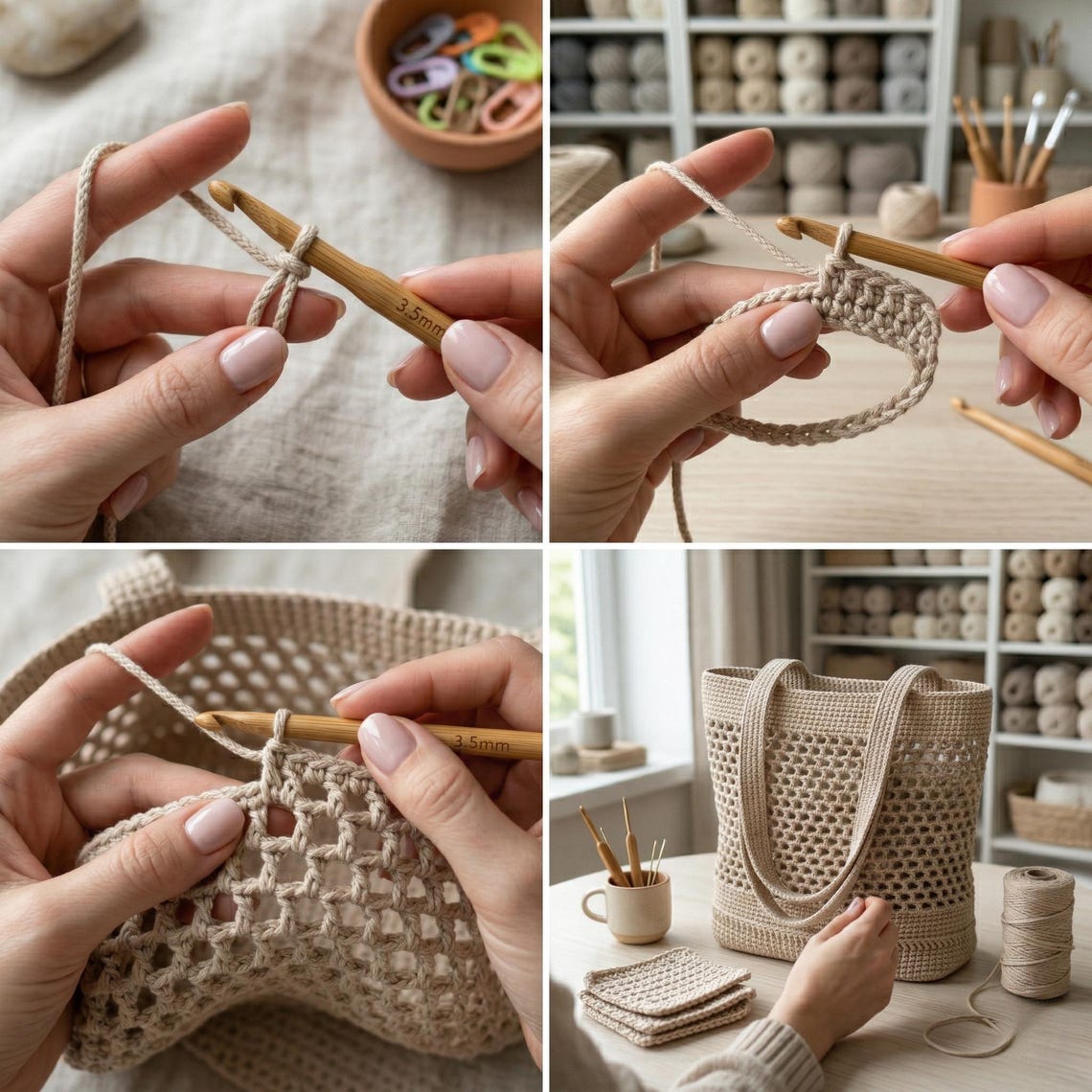 Crochet Mesh Tote Bag Pattern PDF | Minimalist Cotton Rope Bag | Easy ...