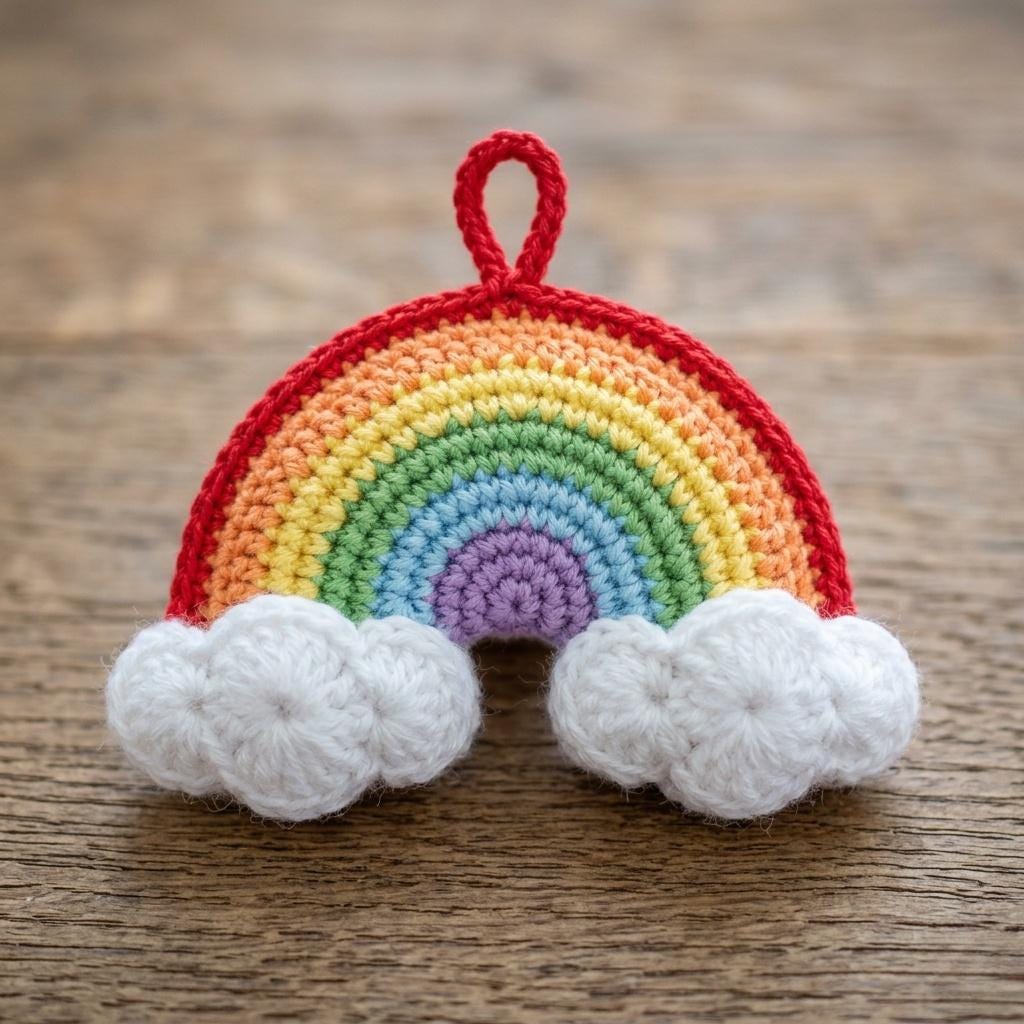 40 Rainbow Crochet Patterns to Brighten Home Decor, Gifts, and Everyday Accessories 39 Rainbow Kawaii Keychain Charm