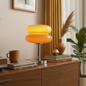 Oranje glazen tafellamp | Decoratieve retro tafellamp voor de slaapkamer | Bureaulamp in mid-century modern stijl