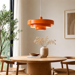 Vibrant Orange Pendant Lamp for Dining | Mid Century Modern Ceiling Light Style | Layered Retro Design Lighting Fixture