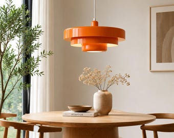 Vibrant Orange Pendant Lamp for Dining | Mid Century Modern Ceiling Light Style | Layered Retro Design Lighting Fixture