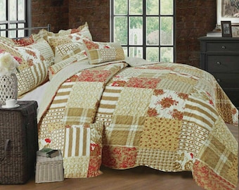 3 Piece Quilted Patchwork Bedspread Throw Single Double King Size Bedding Set