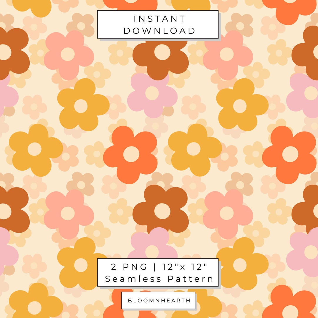Retro Groovy Daisy Seamless Pattern | Floral Digital Paper | Boho ...
