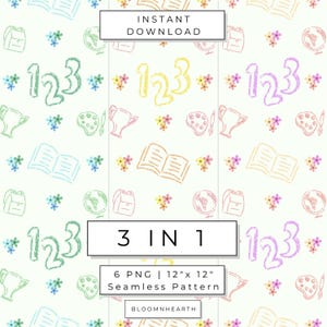 Toddler Backpack Seamless Pattern | Teacher Printable | Stationery Design | Crayon Doodle Classroom | Keycaps | Tumbler | School Supplies