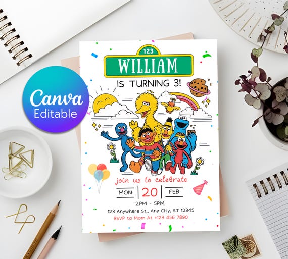 Editable Sesame Street Birthday Invitation, Sesame Street Kids Party Invite, Kids Birthday Template, Printable Elmo Invite, Instant Download