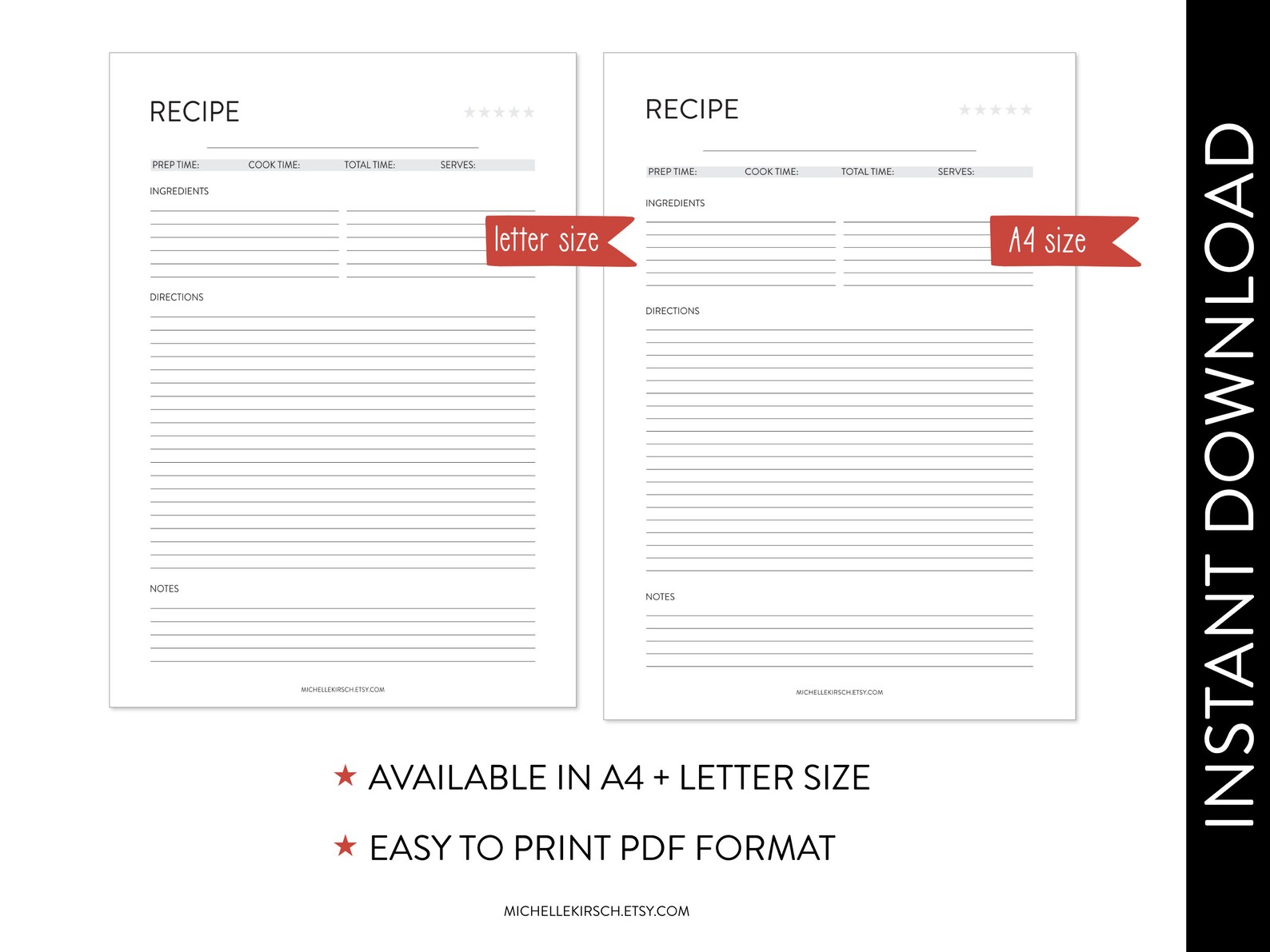 Printable Recipe Page PDF Worksheet Black &amp; White Recipe - Etsy