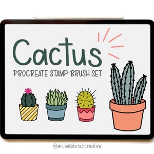 Conjunto de carimbo de pincel Procreate de 12 | Ilustrações desenhadas à mão de cactos + suculentas | Feito para Procreate + iPad + Apple Pencil