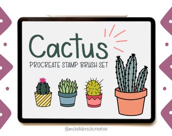 Procreate Brush Stamp Set of 12 | Cactus + Succulent Hand Drawn Illustrations | Made for Procreate + iPad + Apple Pencil