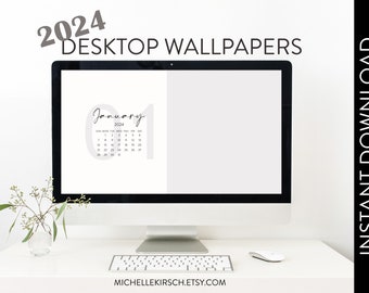 2024 Desktop Wallpapers | Neutral + Minimal Desktop Organizer | Aesthetic Wallpaper | Desktop Background | Laptop Background | Gray Taupe