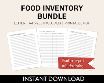Printable Food Inventory PDF Worksheet | Black & White Pantry, Fridge + Freezer Inventory Printable  | Letter + A4 Size | *Instant Download*