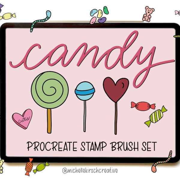 Procreate Brush + Stamp Set of 26 | Candies + Sweet Treats | Hand Drawn Shapes | Made for Procreate + iPad + Apple Pencil