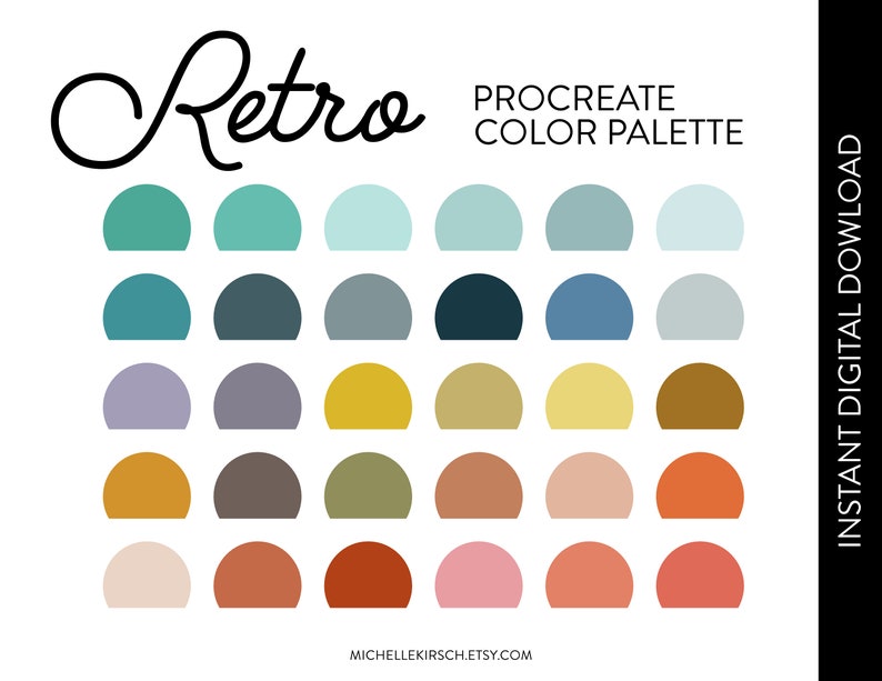RETRO Procreate Color Palette 30 Trendy Retro Inspired Colors Made for Procreate iPad Apple Pencil image 1