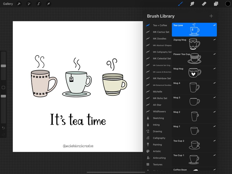 Procreate Brush Stamp Set of 21 Tea Cup Coffee Mug Hand Drawn Illustrations Made for Procreate iPad Apple Pencil image 5