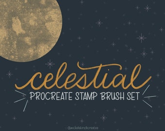 Procreate Brush + Stamp Set of 30 | Hand Drawn Celestial Shapes, Sun, Moon & Stars | Made for Procreate + iPad + Apple Pencil