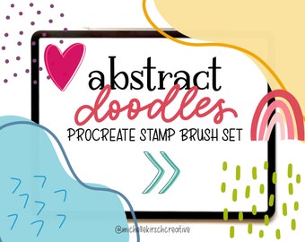 Procreate Brush Stamp Set of 55 | Trendy Abstract Doodles + Hand Drawn Shapes | Made for Procreate + iPad + Apple Pencil