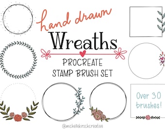 Procreate Brush + Stamp Set of 30 | Hand Drawn Doodle Style Wreath Stamp Brushes | Made for Procreate + iPad + Apple Pencil