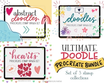 Procreate Brush Stamps | DOODLES Bundle - Set of 3 Stamp Collections | Hand Drawn Illustrations | Made for Procreate + iPad + Apple Pencil