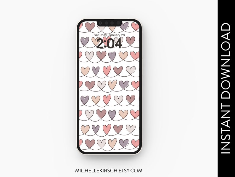 Valentine's Day Phone Wallpaper iPhone Wallpaper Hearts iPhone Background Cute Phone Wallpaper iPhone Home Screen Digital Download image 1