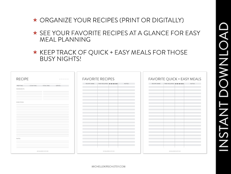 Printable Recipe Page PDF Worksheet Black & White Recipe - Etsy