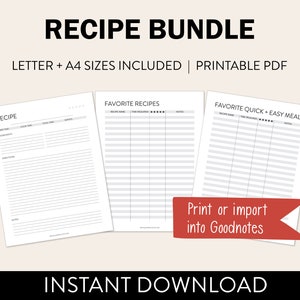 Printable Recipe Page PDF Worksheet Black & White Recipe - Etsy