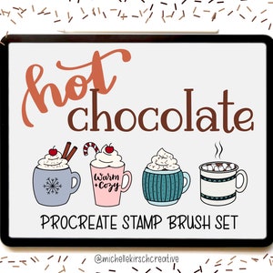 Conjunto de carimbo de pincel Procreate de 24 | Ilustrações desenhadas à mão de chocolate quente | Feito para Procreate + iPad + Apple Pencil