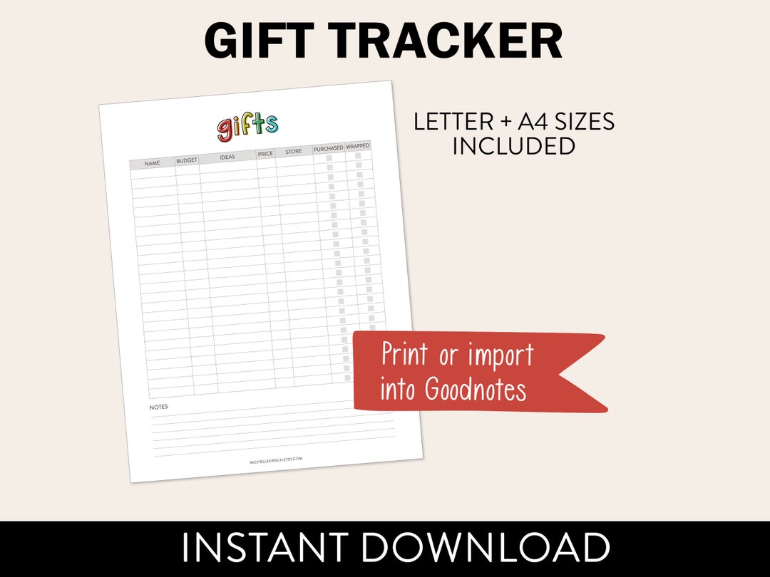 Printable Gift Tracker PDF Worksheet Rainbow Style PDF Birthday ...
