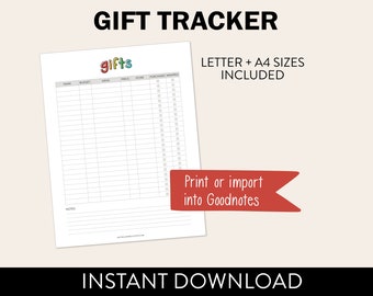 Printable Gift Tracker | PDF Worksheet | Rainbow Style PDF Birthday Printable | Planner Pages | Letter Size + A4 Size *Instant Download*