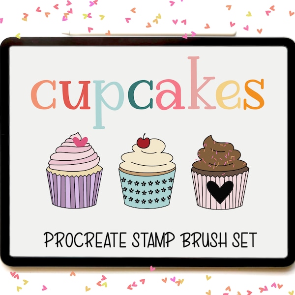 Procreate Brush + Stamp Set of 18 | Build Your Own Cupcake, Icing + Sprinkles | Hand Drawn Shapes | Made for Procreate + iPad + Apple Pencil