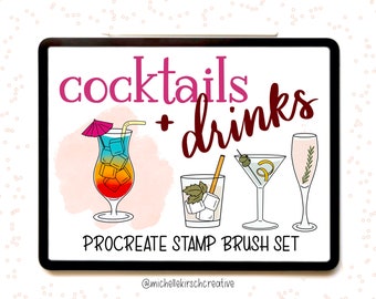 Procreate Brush Stamp Set of 27 | Cocktails, Wine + Drinks Hand Drawn Illustrations | Made for Procreate + iPad + Apple Pencil