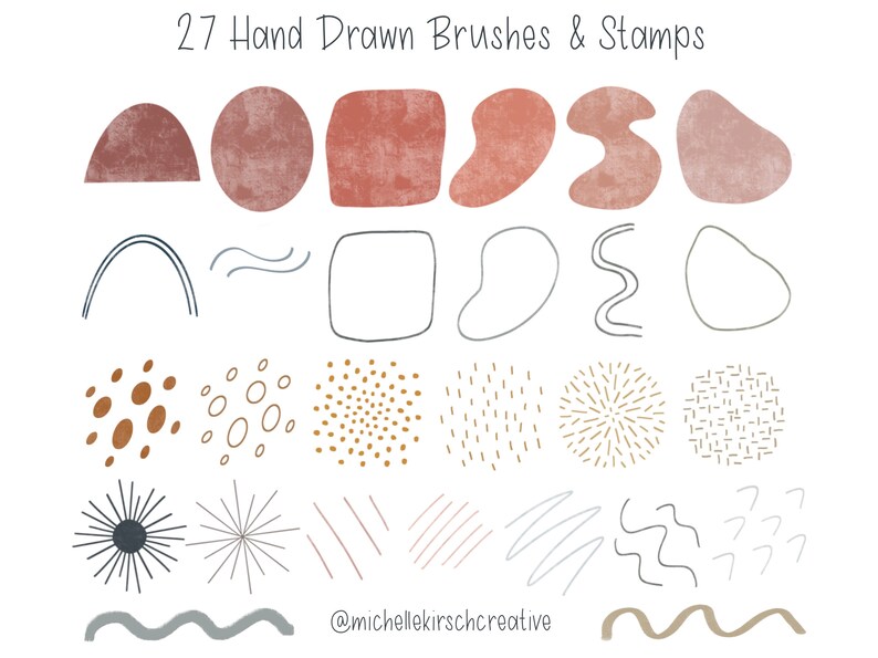 Procreate Brush Stamp Set of 27 Trendy Abstract Hand Drawn Shapes Made for Procreate iPad Apple Pencil image 2