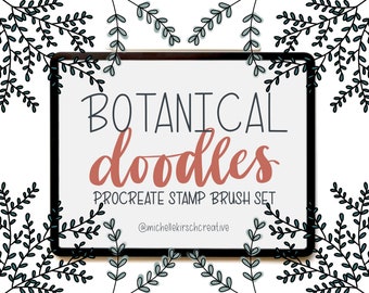 Procreate Brush + Stamp Set of 30 | Trendy Botanical Doodles, Hand Drawn Plants, Flowers & Leaves | Made for Procreate + iPad + Apple Pencil