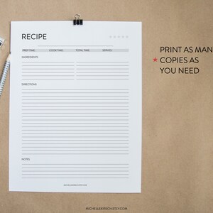 Printable Recipe Page PDF Worksheet Black &amp; White Recipe - Etsy