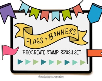 Procreate Brush + Stamp Set of 22 | Hand Drawn Doodle Style Flag + Banner Stamp Brushes | Made for Procreate + iPad + Apple Pencil