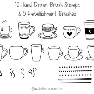 Procreate Brush Stamp Set of 21 Tea Cup Coffee Mug Hand Drawn Illustrations Made for Procreate iPad Apple Pencil image 2