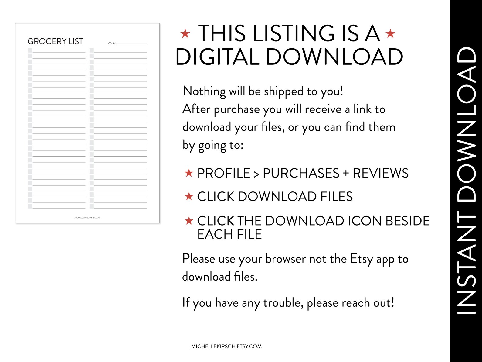 Printable Grocery List PDF Worksheet Black &amp; White Grocery - Etsy