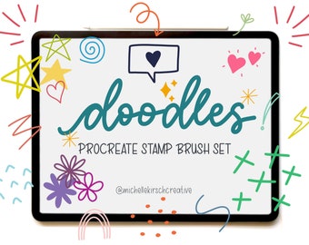Procreate Brush Stamp Set of 40 | Trendy Doodles + Hand Drawn Shapes | Made for Procreate + iPad + Apple Pencil