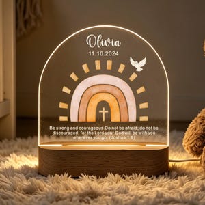 Personalized Baptism Night Light, Christian Baby Gift, Rainbow Cross LED Lamp, Custom Name Christening Gift, Child of God Nursery Decor
