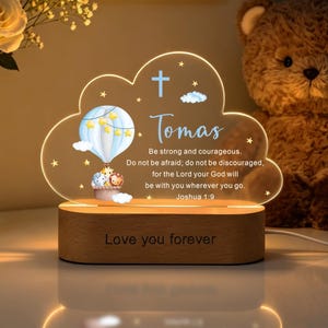 Luce notturna personalizzata per il battesimo del bambino, luce notturna personalizzata con nuvole, regalo per il battesimo del neonato, regalo per il battesimo con nome e versetto biblico