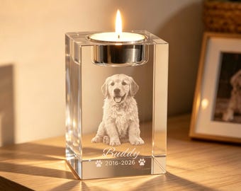 Bougeoir en cristal personnalisé en hommage à votre animal de compagnie, gravure laser 2D/3D avec photo de chien ou chat, cadeau de condoléances pour la perte d'un animal, souvenir commémoratif