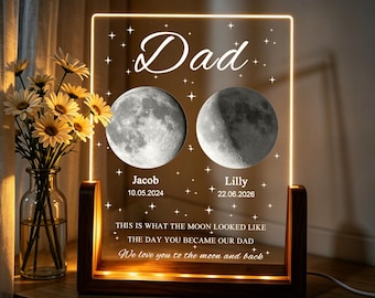 Cadeau vader maanfase, gepersonaliseerd nachthemellicht, aangepaste maanlamp voor vader, vaderdagcadeau van zoon, dochter, led acryl aandenken