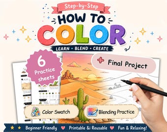 Alcohol Marker Coloring Pages | Desert Sunset Landscapes, Blending Practice (Digital Download)