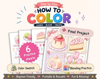 Pink Patisserie Coloring Workbook | Alcohol Marker Practice Sheets (Digital Download)